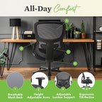HON Sadie Big and Tall Office Chair, Ergonomic Desk Chair with Mesh Back, Lumbar Support, 350 lb Max, Black