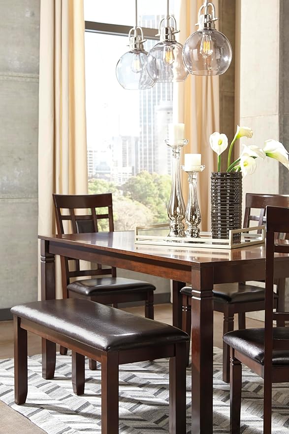 Signature Design by Ashley Bennox Dining Room Table and Chairs with Bench (Set of 6), Brown