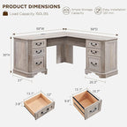 T4TREAM L Shaped Desk with Drawers,59" Farmhouse Wood Home Office Executive Desk,Charging Station,File Drawer, Storage Cabinet,Computer Desk for Work and Study (Light Rustic Oak)