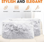 Cheer Collection Throw Pillows for Couch and Bed, Soft Shaggy Throw Pillows with Inserts Included, Cozy Long Hair Faux Fur Pillows - Set of 2-12" x 20" - Gray