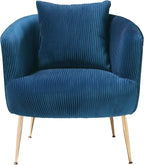 Art Leon Velvet Accent Chair, Upholstered Modern Single Sofa Chair, Comfy Barrel Chair with Golden Metal Legs for Living Room Bedroom, Blue