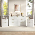 3-Piece Modern Bedroom Furniture Set, Wide 7-Drawer Dresser & 2-Drawer Nightstands Set of 2, Natural Wood Dresser and Nightstand Sets for Bedroom, Hallway, White