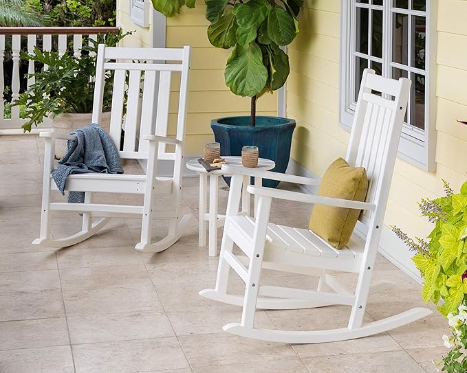 POLYWOOD Estate 3-Piece Rocking Chair Set, Outdoor Patio Furniture, HDPE Porch Rockers with Side Table, Fade-Free Green
