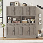 HOSTACK 71“ Tall Kitchen Pantry Storage Cabinet, Modern Kitchen Hutch Bar Cabinet with Microwave Stand, Wood Buffet Sideboard with Hutch, Cupboard with Drawers, Shelves for Dining Room, Ash Gray