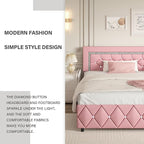 BarnFurin King Size Bed Frame, Faux Leather Upholstered Bed with Diamond Tufted Headboard, Modern King Size Bed with Wooden Slats Support, No Box Spring Required, Easy Assembly, Pink
