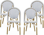 Christopher Knight Home Philomena Outdoor French Bistro Chair (Set of 4), Blue + White + Bamboo Print Finish