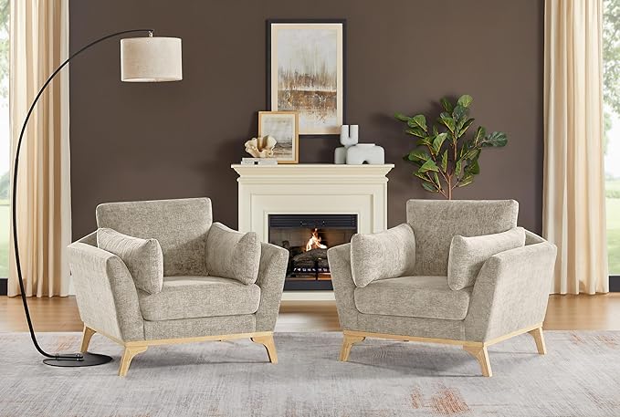 VANOMi Large-Sized Accent Chair, Thick Cushion Bedroom Reading Chair, Comfortable Living Room Single Sofa, Chenille Camel