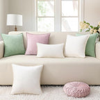 decorUhome Chenille Soft Throw Pillow Covers 24x24 Set of 2, Farmhouse Velvet Neutral Decorative Euro Pillow Covers with Stitched Edge for Couch Sofa Bed Home Decor, Blush Pink