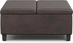 SIMPLIHOME Ellis 36 inch Wide Contemporary Square Coffee Table Storage Ottoman in Distressed Brown Vegan Faux Leather, Assembled, for The Living Room and Bedroom