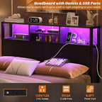 Aheaplus Headboard for Full Size Bed with Storage, Headboards with Outlets, USB Ports and LED Light, Full Size Head Board Only, Height Adjustable, Reversible, Sturdy and Stable Headboard, Black