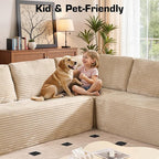 Weaxty Cloud Sectional Couch for Living Room, Oversized U Shaped Boneless Couches, Plush Corduroy Memory Foam Deep Seat Floor Sofa, No Assembly Required，Beige