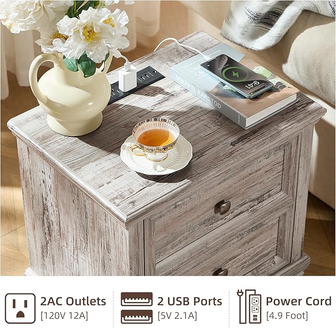 Farmhouse Bedroom Dresser and Nightstand Set of 4, 6 Drawer Tall & 5 Drawers Dresser & 2 Drawer Nightstand Set, Rustic Wood Bedroom Furniture Set for Livingroom, Hallway, Grey