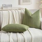 FUTEI Moss Green Chenille Decorative Throw Pillow Covers 20x20 Inch Set of 2,Soft Cozy Striped Geometric Patterns Cushion Case,Modern Home Decor for Couch Bed Living Room