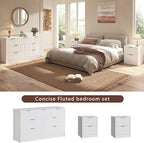 3-Piece Modern Bedroom Furniture Set, Wide 7-Drawer Dresser & 2-Drawer Nightstands Set of 2, Natural Wood Dresser and Nightstand Sets for Bedroom, Hallway, White