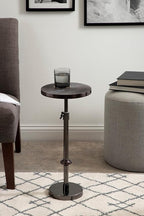 Kate and Laurel Engles Transitional Adjustable-Height Pedestal Drink Table; 10 x 10 x 30; Gray Gunmetal; Vintage Round Indoor Metal Plant Stand with Embossed Sunburst Pattern