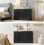 Black Fluted Dresser for Bedroom, 47" Wide 6 Drawer Dresser, Modern TV Stand Set, Curved Profile Design, Chest of Drawers with Solid Wood Handle for Living Room, Bedroom, Hallway
