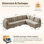 VANOMi 6 Seat Modular Cloud Sofa, 118" Convertible Sectional Cloud Sofas & Couches for Living Room, Comfy Chenille Sectional Couch Sofa for Living Room, Apartment, Office, Camel, L/U Shaped
