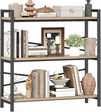 Book Shelf, 3 Tier Bookshelf 31.49" Width, Book Shelf Storage and Organization, Wooden and Metal Industrial Bookcase, Large Book Shelves for Home Living Room Bedroom Office Storage(Light Coffee)
