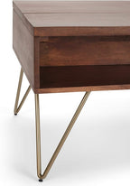 SIMPLIHOME Hunter Lift Top Coffee Table - 48 inch Wide Solid Mango Wood and Metal Industrial Cocktail Table in Umber Brown, Functional Living Room Table with 2 Storage Cubbies and Hairpin Legs
