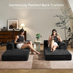 79" Convertible Sofa Bed with Fixed-Shape Frame & Removable Armrests, Modular Corduroy Sleeper Sofa, Folding Mattress Couch for Small Spaces - No Assembly Needed in Black (Includes 2 Pillows)