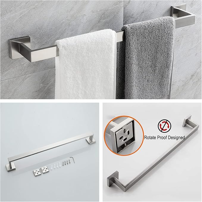 Bathroom Hardware Set Bathroom Accessories Set SUS304 Towel Bar Set Includes Towel Bar Inch+Towel Holder+Toilet Paper Holder+Towel Hook (10, Brush Nickel)