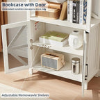 5 Tier Bookshelf 70" Tall Bookcase with Barn Doors,Large Farmhouse Display Book Shelf with Adjustable Shelves and Storage Cabinet，Library Wood Bookshelves for Living Room,Kitchen,Rustic White