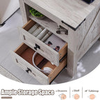 T4TREAM Farmhouse Nightstand Set of 2 with Charging Station, Rustic End Table with 2 Drawers, Storage Open Shelf for Bedroom, Living Room, Wood Side Table, Antique Brush White