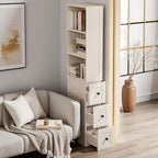 LAUSAINT HOME Tall Bathroom Storage Cabinet, Anti-Tipping Narrow Floor Cabinet with 2 Adjustable Shelves & 3-Level Drawers for Small Space, Home, Bathroom, Kitchen, Laundry (White)
