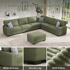 Wanderwell Oversized Modular Sectional Sofa, 6-Seater U Shaped Couches with Movable Ottoman,Corduroy Sectional Couch with Wide and Deep Seats Suitable for Living Room,Bedroom,Apartment (Olive, L-7)