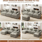 WorthFurni 146” Oversized Modular Sectional Sofa, U Shaped Cloud Couch Set for Living Room, 4-Seater Comfy Chenille Couches with 2 Movable Ottomans, DIY Combination （Grey）