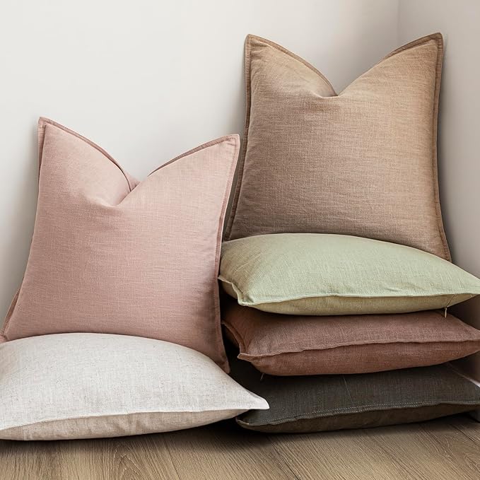Foindtower Pack of 2, Decorative Linen Solid Throw Pillow Covers Soft Accent Cushion Case Boho Farmhouse Pillowcase for Chair Couch Sofa Bedroom Living Room Home Decor 20 x 20 Inch Light Sage Green