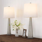 Lavish Home 30 Inch Table Lamps Set of 2 Contemporary Hammered Glass Lights for Bedroom, Living Room, and Office with Energy-Efficient LED Bulbs (Silver)