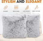 Cheer Collection Throw Pillows for Couch and Bed, Soft Shaggy Throw Pillows with Inserts Included, Cozy Long Hair Faux Fur Pillows - Set of 2-20" x 20" - Gray