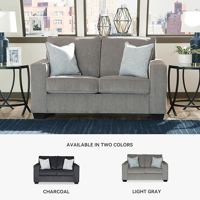 Signature Design by Ashley Altari Modern Loveseat with 2 Accent Pillows, Light Gray