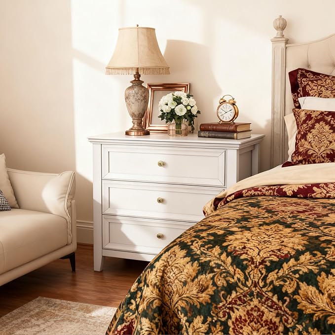 Farmhouse White 3-Drawer Dresser for Bedroom - 31.5" Wide 3 Chest of Drawers Storage Organizer Cabinet as Nightstand or Bedside Dresser