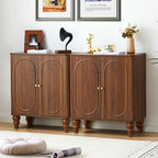ORRD Fluted Storage Cabinet, Modern Credenza Wooden Accent Sideboard Buffet Cabinet Set of 2 with Adjustable Shelves and Solid Wood Legs, Console Table for Kitchen Dining Living Room Entryway, Walnut