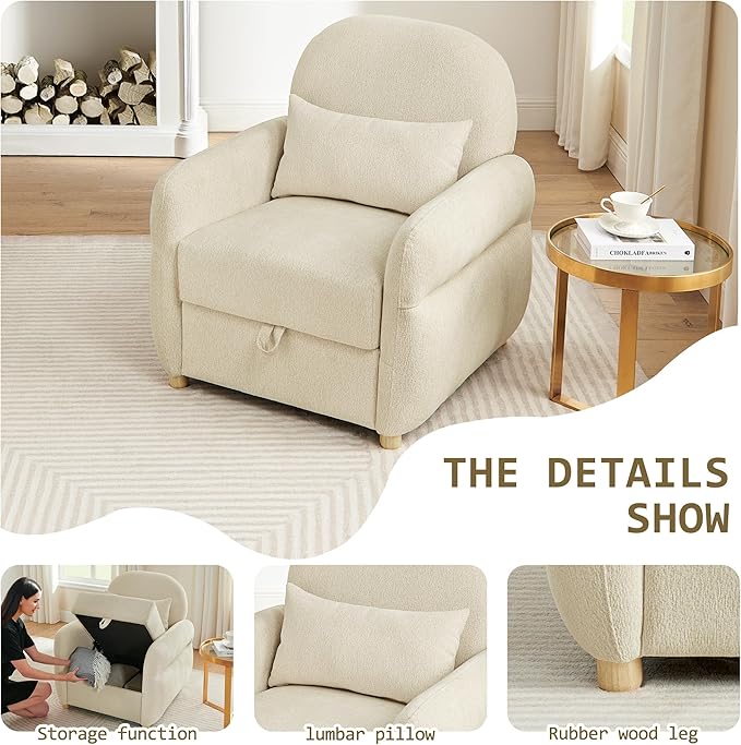 33.5" Mordern Accent Chairs,Reading Chair with Storage,Single Sofa in Chenille Fabric for Living Room, Bedroom and Compact Spaces. (Beige)