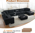 Modular Sectional Cloud Couch for Living Room,Modern Boneless Couche Set with Plush Corduroy,Comfy Floor Sofa with Memory Foam,Stupendous U Shaped Sofa with Ottoman,No Assembly Required,Black