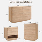 ACCOHOHO Modern Bedroom Set, 3 Pieces Bedroom Furniture Set, Includes 8 Drawers Dresser, 6 Dressers Organizer,Nightstand, Chest of Drawers Wide Storage Organizer Cabinet for Bedroom, Natural Oak