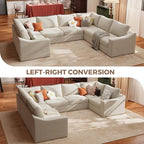 ABCASA Oversized 136" Modular Sectional Sofa, Deep Seat U Shaped Couches for Living Room, Breathable Linen Fabric Corner Couch, Easy to Assemble, Oatmeal