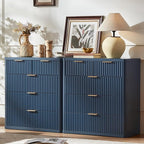 LEYAOYAO Fluted 5 Drawers Dresser for Bedroom, 34" Tall Modern Chest of Drawers with Metal Handle, Curved Profile Design,Navy Blue Wood Drawer Organizer for Bedroom, Living Room, Hallway, Entryway