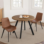 34.6'' Dining Table and Chairs for 2, Mid Century Modern Round Table Set, Space Saving for Apartment Kitchen Dining Room (Walnut Table+2 Brown Chairs)