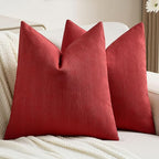 FUTEI Christmas Red Chenille Decorative Throw Pillow Covers 20x20 Inch Set of 2,Soft Cozy Striped Geometric Patterns Cushion Cases,Modern Home Decor for Couch Bed Living Room