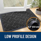 OLANLY Front Door Mat Indoor Outdoor Entrance, Waterproof All-Season, All-Weather Doormat, Sturdy Natural Rubber, Low Profile, Easy Clean Patio Porch Entryway Mat, Herringbone Brick (Black, 29.5x17)