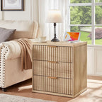 LEYAOYAO 23" Wide Fluted Night Stand with Charging Station, 3 Drawers Large End Table with Storage, Natural Nightstand Wood Bedside Tables, Farmhouse Cabinet Dresser for Bedroom, Closet