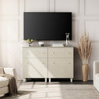 WAMPAT Storage Cabinets with Drawers and Doors, 2-in-1 Living Room Beige Wood Side Cabinets Floor Storage Organizer with Adjustable Shelf for Dining Room, Kitchen, Entryway, Hallway, 47.2x15.3x32.4