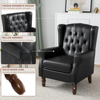 High Back Accent Chairs Set of 2, Faux Leather Wingback Chair for Living Room, Button-Tufted Upholstered Armchair with Solid Wood Legs, Comfy Single Sofa Reading Chair for Bedroom, Black