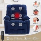EONIX Wide Lay Flat Power Lift Recliner Chair for Elderly, Dual Motor Oversized Lift Chair with Heat and Massage and Cup Holders, 400lbs Heavy Duty Lift Recliner Sofa, Navy Blue