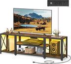 VASAGLE TV Stand with Power Outlets and LED Lights, for TVs up to 60 Inches, Entertainment Center with Open Storage Shelves, TV Console Table for Living Room, Rustic Brown and Ink Black ULTV121K01