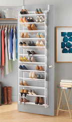 Whitmor 36 Pair Over The Door Shoe Rack, 12 Tier Hanging Shoe Organizer, Heavy Duty Metal & Mesh Shoe Holder, Hanging Shoe Rack for Closet Organizer & Storage, 69" L x 21.7" W x 7.5" H, White